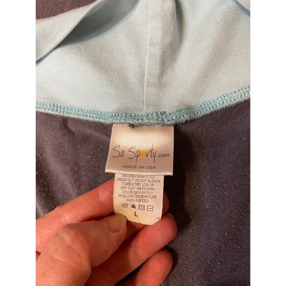 So Sporty Y2K Gray W/ Light Blue Hem Waistband Flare Leg Yoga Pants Leggings Lg - Picture 3 of 15